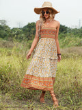 Orange Off The Shoulder A Line Long Boho Dress