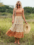 Orange Off The Shoulder A Line Long Boho Dress