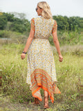 Orange A Line Floral Long Vacation Boho Dress