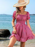 Pink A Line Dotted Short Vacation Ruffles Dress