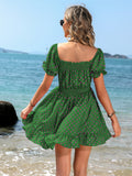 Pink A Line Dotted Short Vacation Ruffles Dress