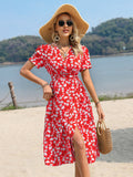 Yellow A Line Floral V Neck Long Summer Vacation Dress