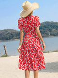 Yellow A Line Floral V Neck Long Summer Vacation Dress