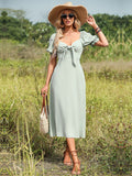 Light Green A Line V Neck Long Dress