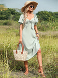 Light Green A Line V Neck Long Dress