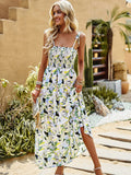 White A Line Floral Long Boho Dress