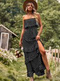 Dark Green A Line Dotted Off The Shoulder Long Dress
