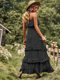 Dark Green A Line Dotted Off The Shoulder Long Dress