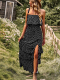 Dark Green A Line Dotted Off The Shoulder Long Dress