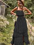 Dark Green A Line Dotted Off The Shoulder Long Dress