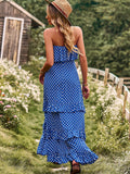 Dark Green A Line Dotted Off The Shoulder Long Dress