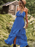 Dark Green A Line Dotted Off The Shoulder Long Dress