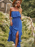 Dark Green A Line Dotted Off The Shoulder Long Dress