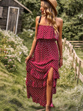 Dark Green A Line Dotted Off The Shoulder Long Dress
