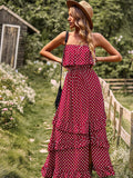 Dark Green A Line Dotted Off The Shoulder Long Dress
