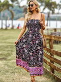 Pink Floral A Line Off The Shoulder Long Boho Dress