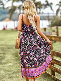 Pink Floral A Line Off The Shoulder Long Boho Dress