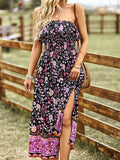 Pink Floral A Line Off The Shoulder Long Boho Dress