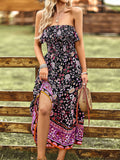 Pink Floral A Line Off The Shoulder Long Boho Dress