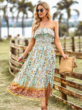 Pink Floral A Line Off The Shoulder Long Boho Dress