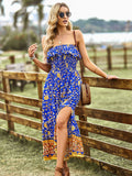 Pink Floral A Line Off The Shoulder Long Boho Dress