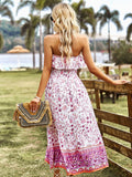 Pink Floral A Line Off The Shoulder Long Boho Dress