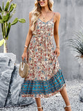 Blue A Line Floral Long Boho Dress With Slit