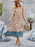 Blue A Line Floral Long Boho Dress With Slit