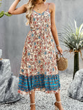 Blue A Line Floral Long Boho Dress With Slit
