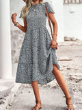 Black A Line Floral Long Boho Dress
