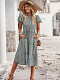 Black A Line Floral Long Boho Dress