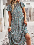 Black A Line Floral Long Boho Dress