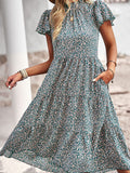 Black A Line Floral Long Boho Dress