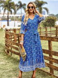 Pink A Line Floral Long Boho Dress