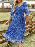Pink A Line Floral Long Boho Dress