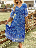 Pink A Line Floral Long Boho Dress