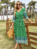 Pink A Line Floral Long Boho Dress