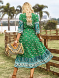 Pink A Line Floral Long Boho Dress