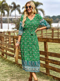 Pink A Line Floral Long Boho Dress