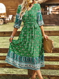 Pink A Line Floral Long Boho Dress