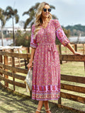 Pink A Line Floral Long Boho Dress