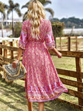 Pink A Line Floral Long Boho Dress