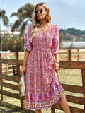 Pink A Line Floral Long Boho Dress