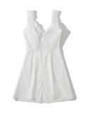 White Lace Deep V Neck Sexy Short Graduation Dress