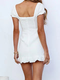 White V Neck Backless Sweet Short Graduation Dress