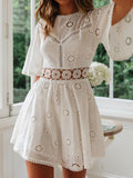 White Cutout Short Sleeves Sweet Short Graduation Dress