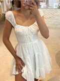 Sweet Square Neck White Sleeveless Short Graduation Dress