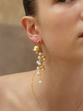 Asymmetric Tassel Flowers Pearl Long Earrings