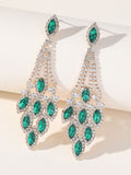 Blue Statement Rhinestones Tassel Long Earrings