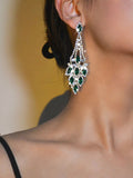 Blue Statement Rhinestones Tassel Long Earrings